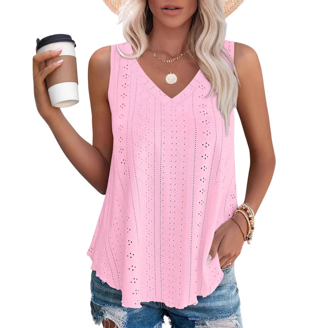 Women Eyelet Design Sleeveless Top Ivyshape