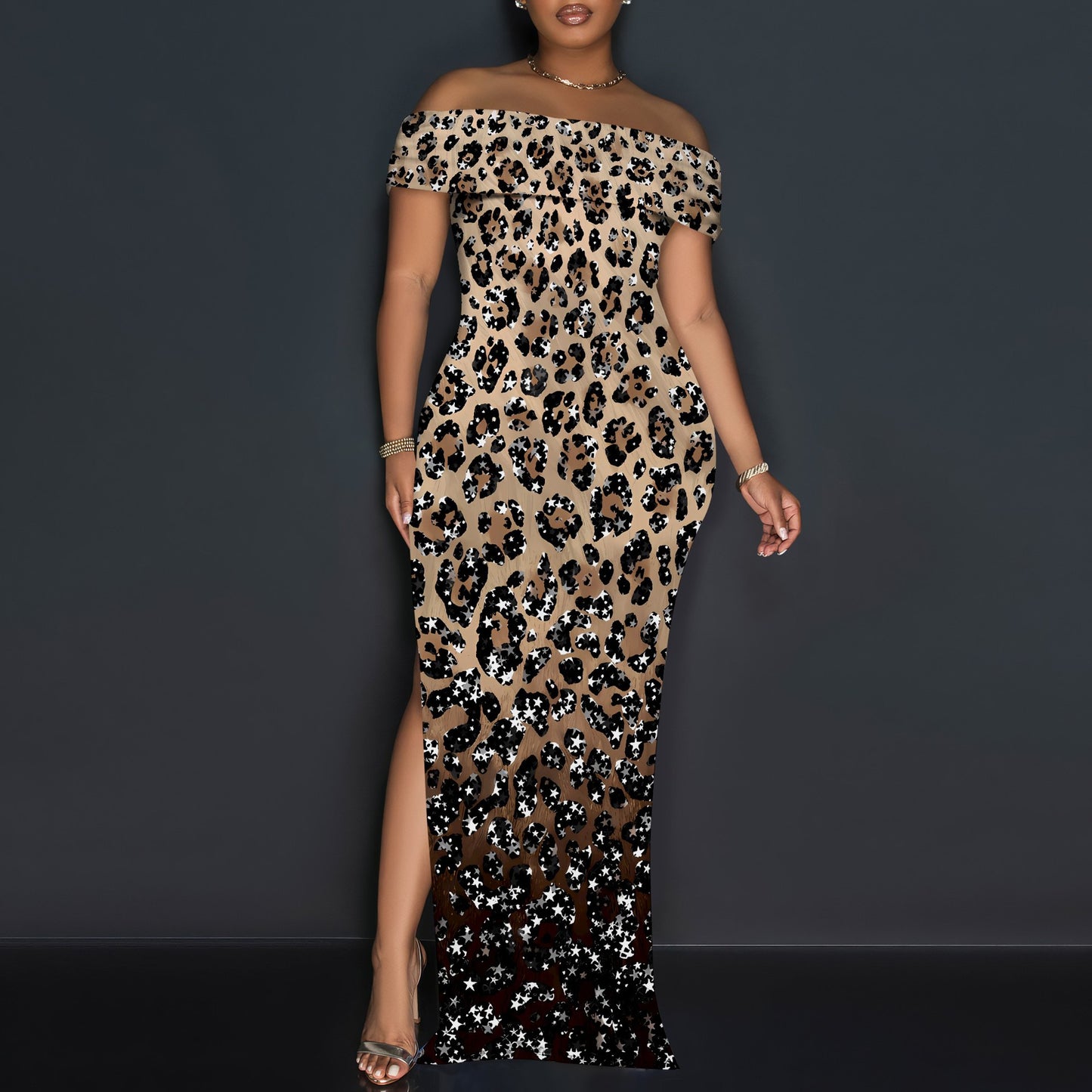 Women's Off-Shoulder Maxi Dress with Glamorous Glitter Design Ivyshape
