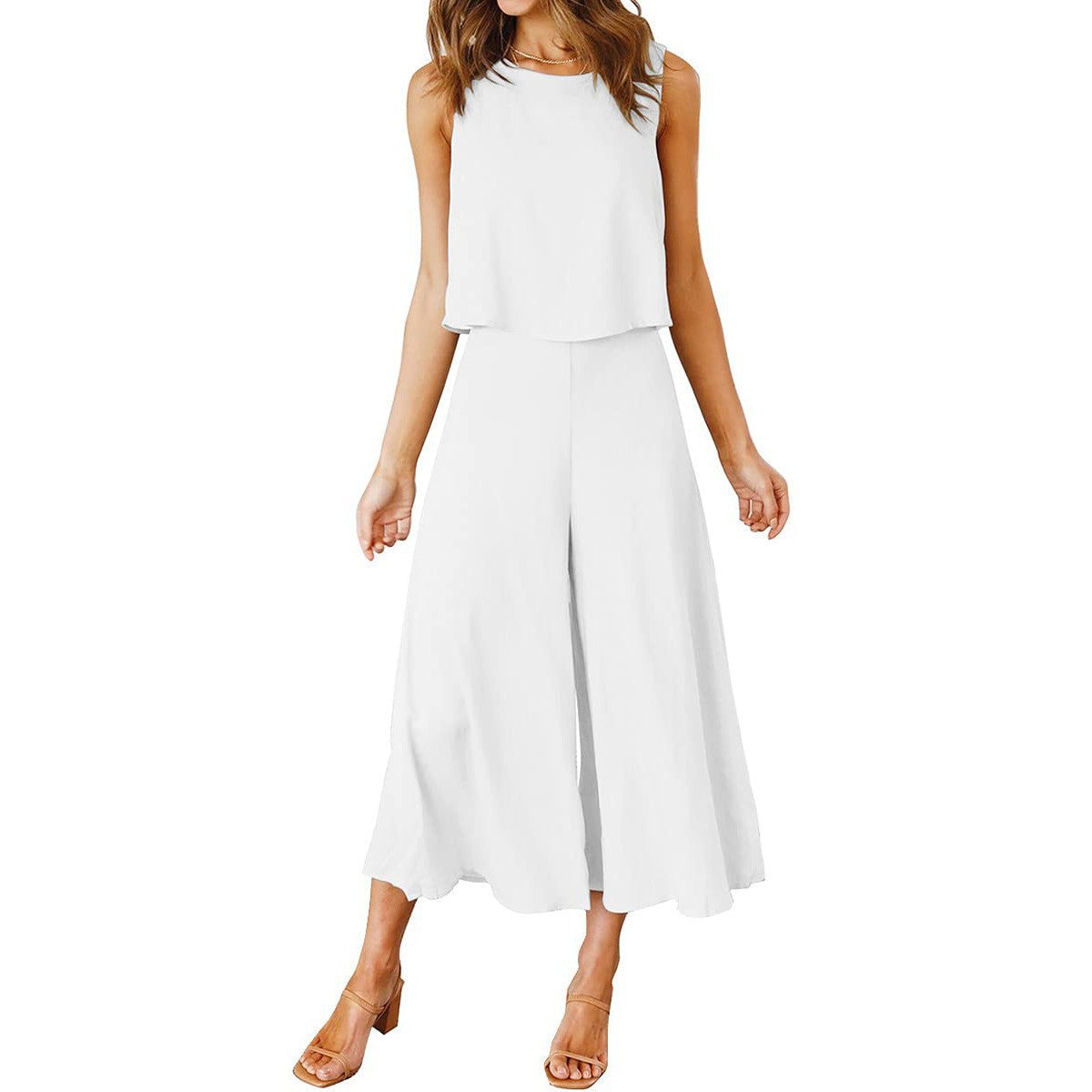Ladies elegant jumpsuit with wide leg and chic cropped top Ivyshape
