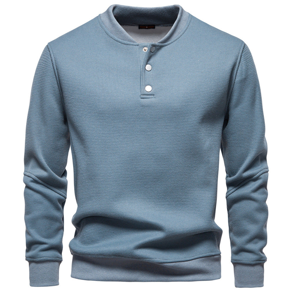 Men's long-sleeve pullover with button placket and textured fabric Ivyshape