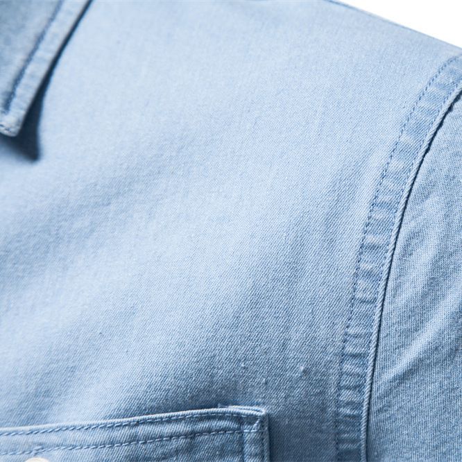 Men's denim shirt with double chest pockets and classic collar Ivyshape