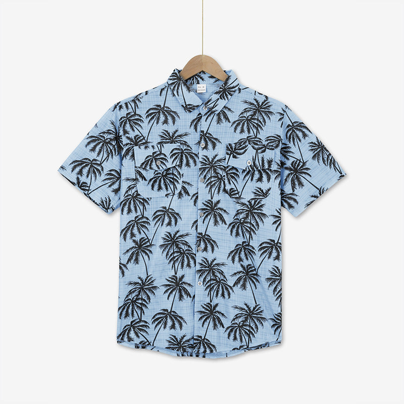 Men's short sleeve shirt with tropical palm pattern and breathable structure Ivyshape