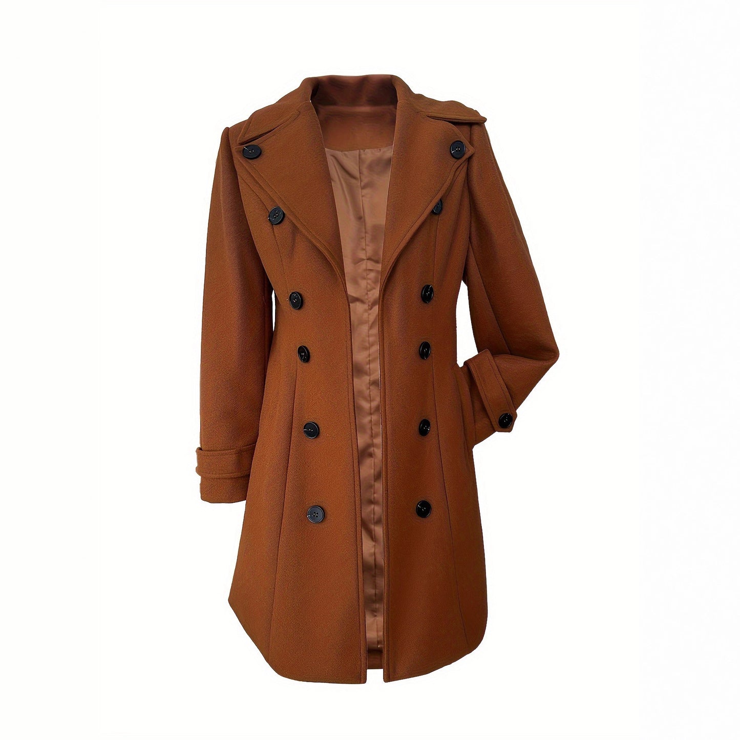 Women Elegant Trench Coat with Double Button Placket and High Collar Ivyshape