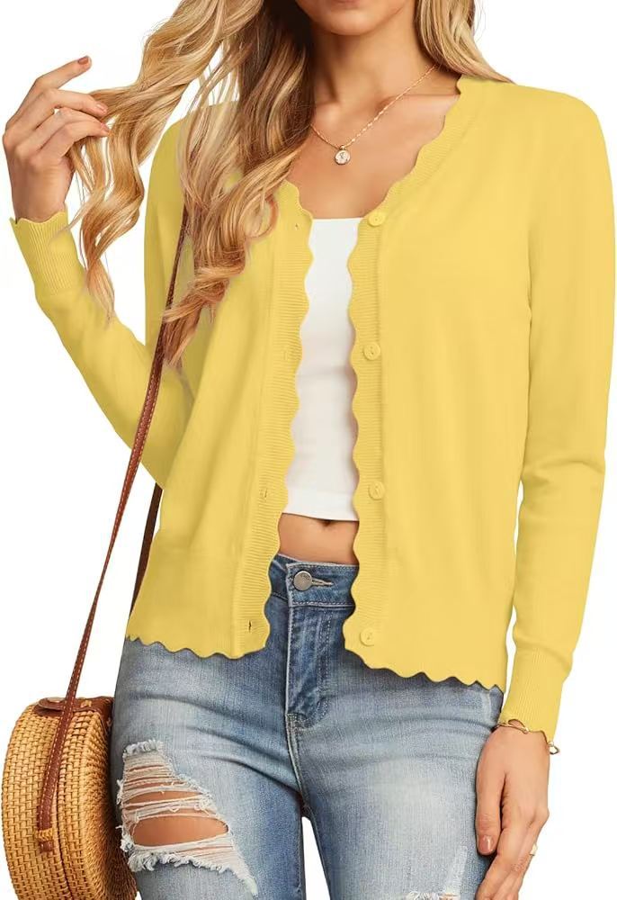 Ladies elegant cardigan with wavy hem Ivyshape