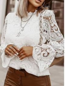 Women Elegant Lace Blouse with Ruffle Sleeves Ivyshape