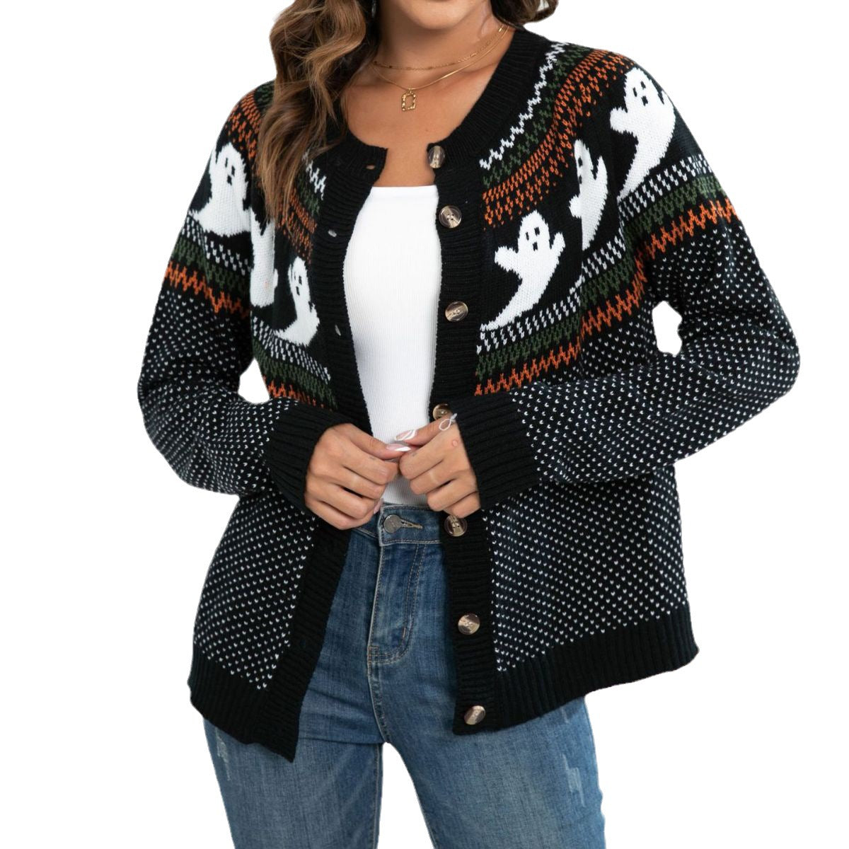 Women's Scary Knitted Sweater with Skull Motif and Soft Material Ivyshape