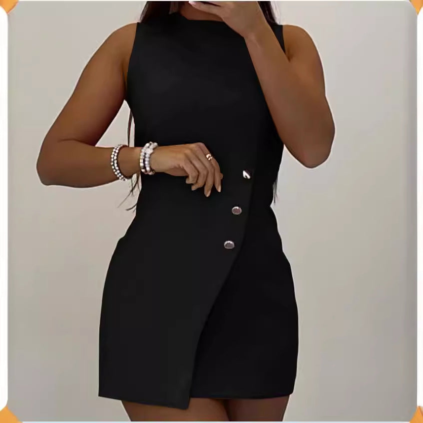 Women's short dress with asymmetrical button detail Ivyshape