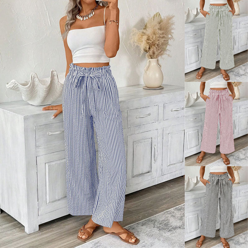 Women's wide summer trousers with elastic waistband Ivyshape