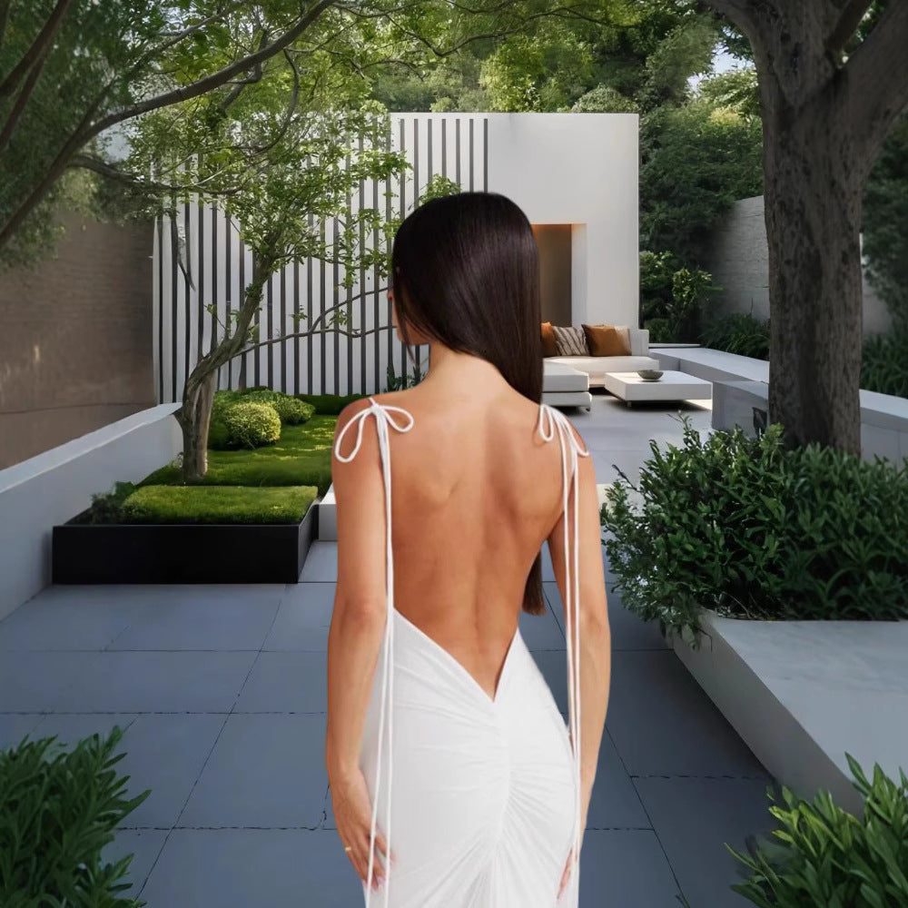 Women Elegant Wrap Dress with Deep Back Cutout and Delicate Ties Ivyshape