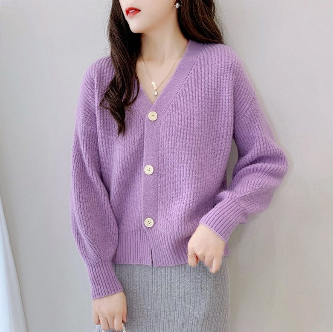 IvyShape | Candy Color V-Neck Long Sleeve Women's Cardigan