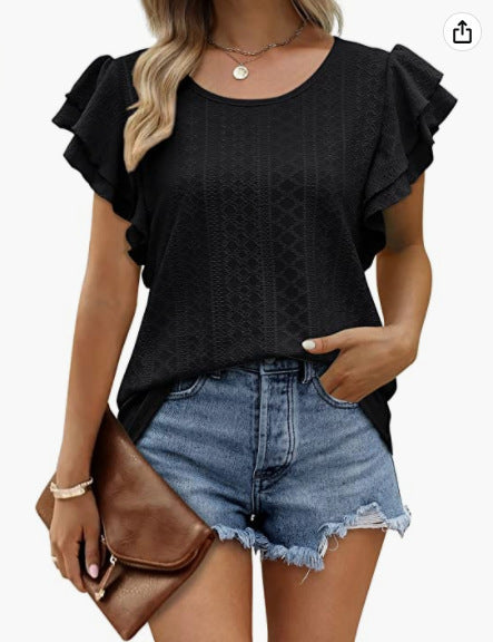 Women Ruffle Sleeve Casual Blouse Ivyshape
