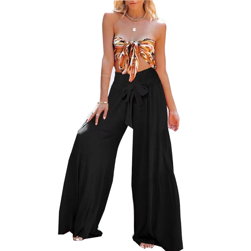 Women's Bohemian wide-leg culottes with tie belt Ivyshape