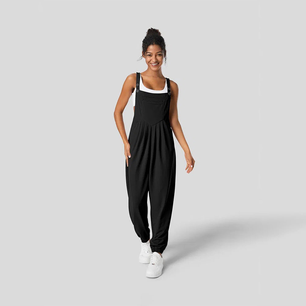 IvyShape | Pleated Slimming Cuffed Jumpsuit with Straps