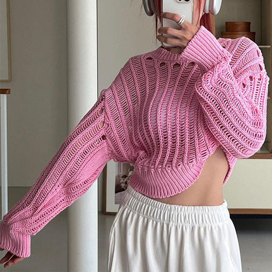 IvyShape | Trendy Cropped Long Sleeve Sweater