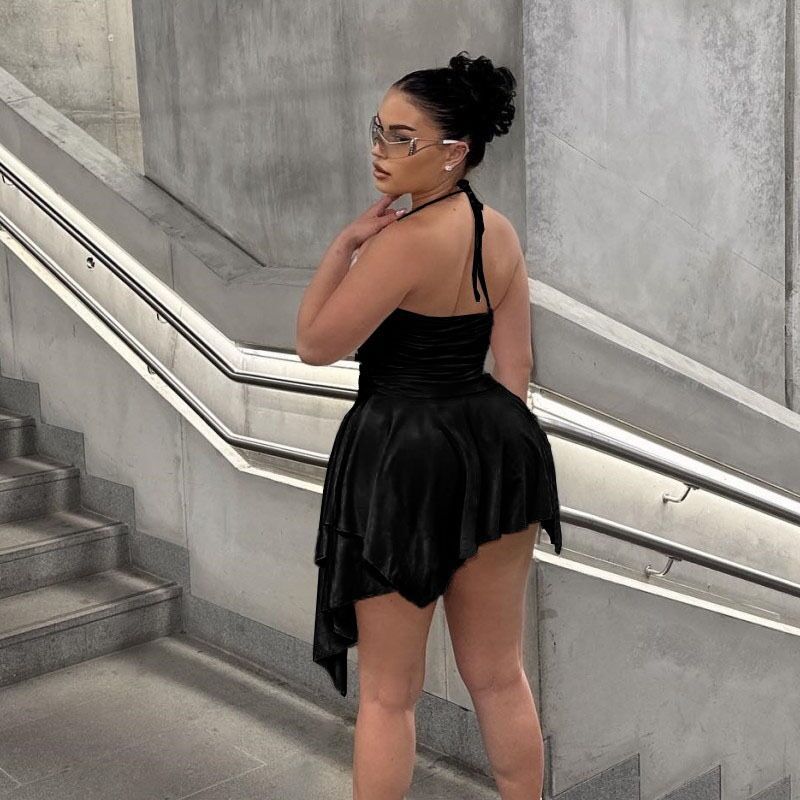 Women elegant wrap dress with asymmetrical hem and strapless design Ivyshape