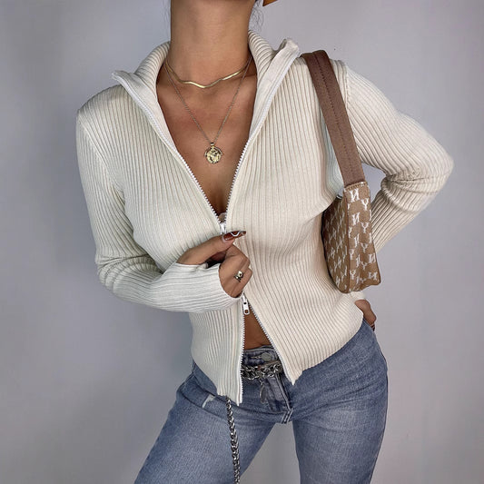 Women's double zipper knitted sweater Ivyshape