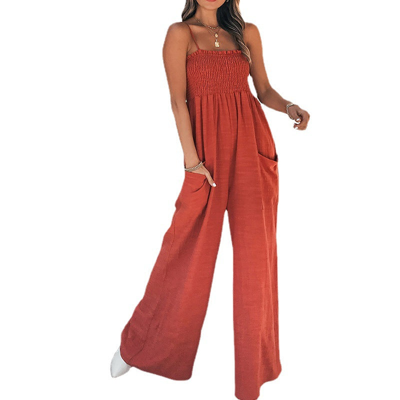 Women Wide Cut Jumpsuit with Elastic Top and Practical Pockets Ivyshape