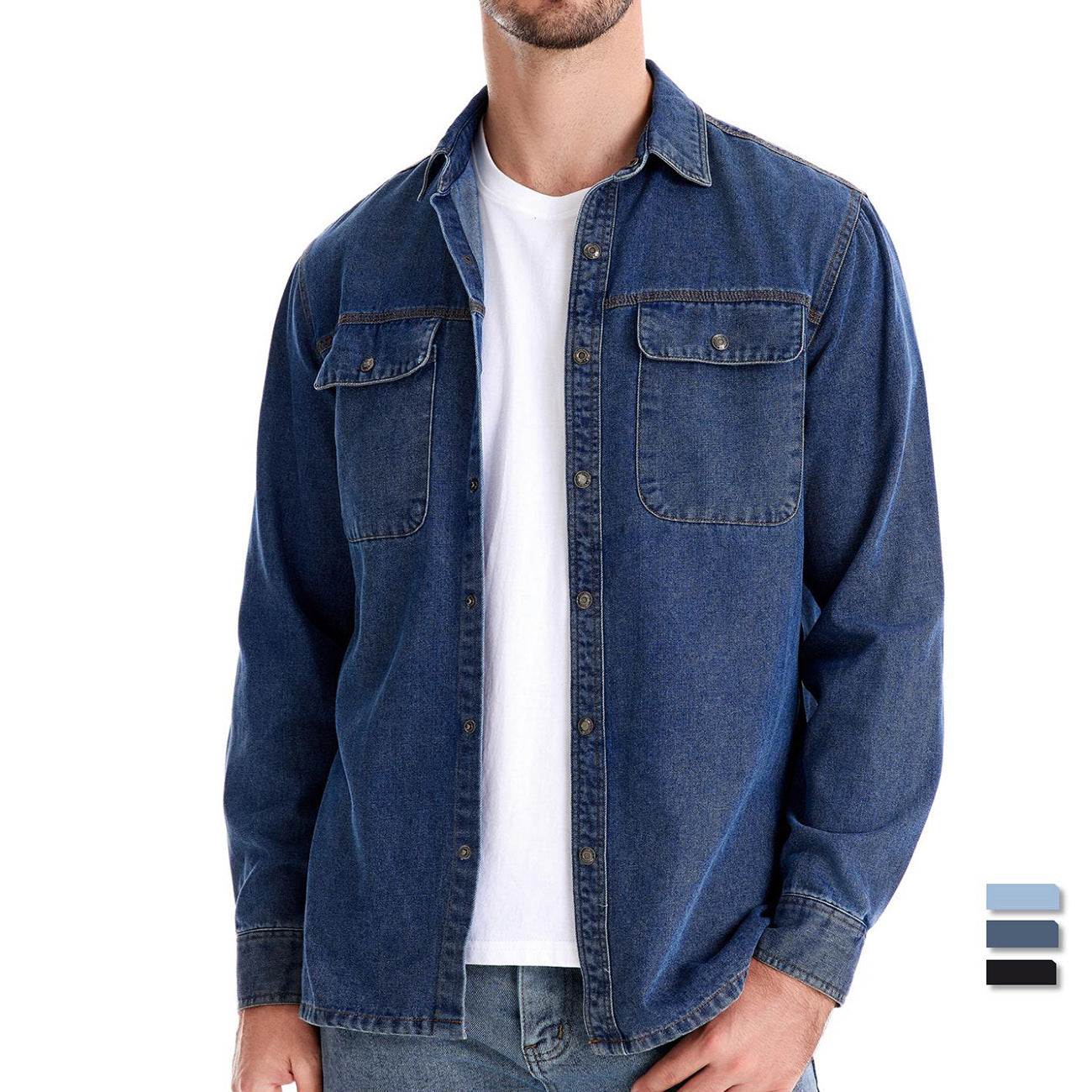 Men's Denim Shirt with Two Chest Pockets and Trendy Ivyshape Cut
