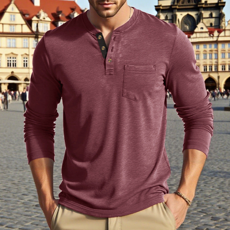Men's long sleeve shirt with stylish button detail Ivyshape