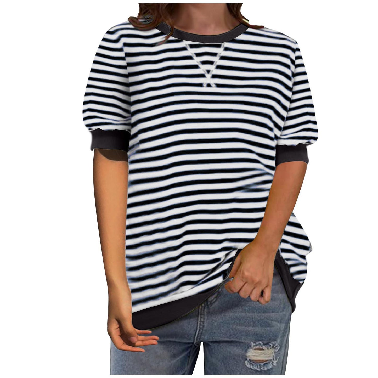 Women Fashion Stripe Shirt with Casual Cut Ivyshape
