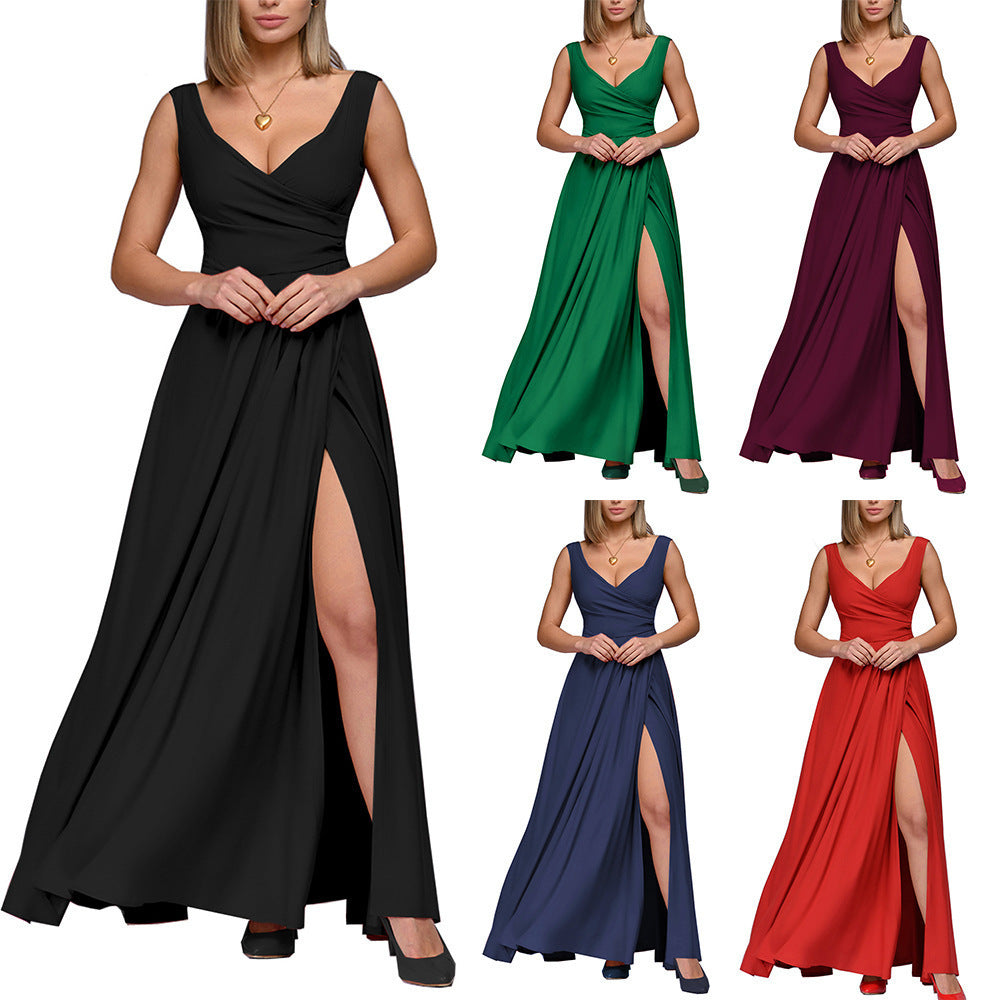 Ladies Maxi Dress with Elegant Wrap Design and Side Split Ivyshape