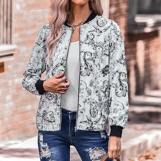 IvyShape | Slim Fit Long Sleeve Printed Short Jacket Outerwear