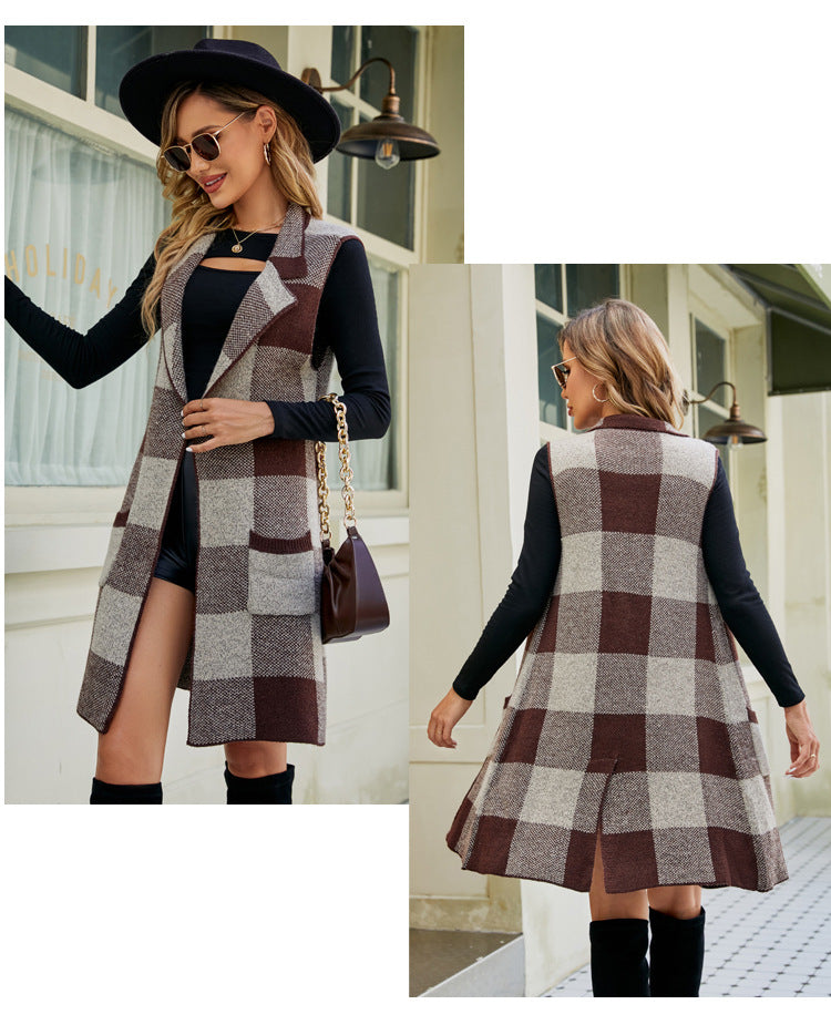 IvyShape | Western collar sleeveless check jacquard waistcoat