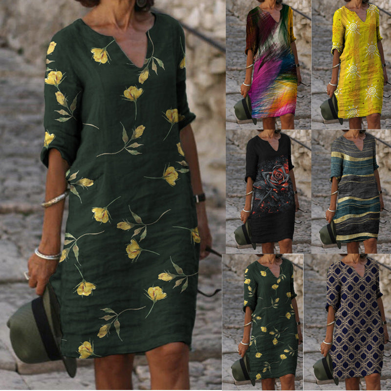 Women's Summer Linen Dress with Modern Pattern Ivyshape