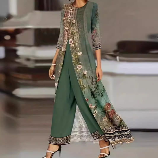 Women elegant short suit outfit with floral design and transparent jacket Ivyshape