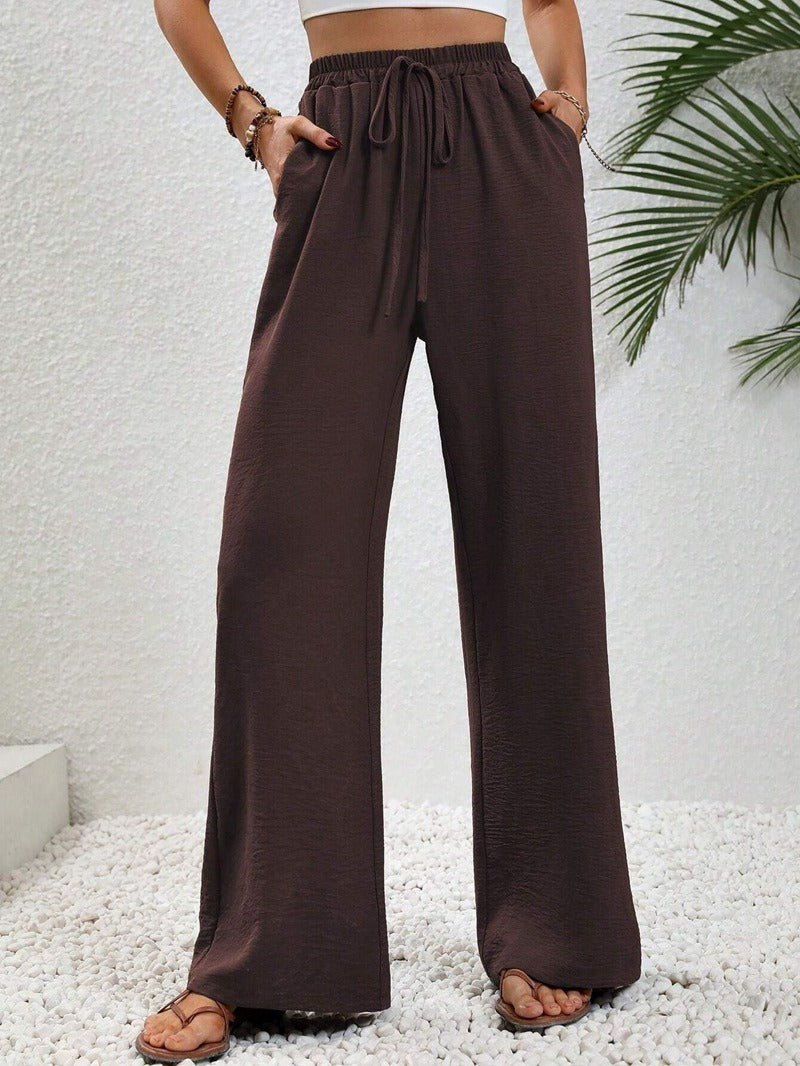 Women's Relaxed Palazzo Pants with Elastic Waistband and Side Pockets Ivyshape
