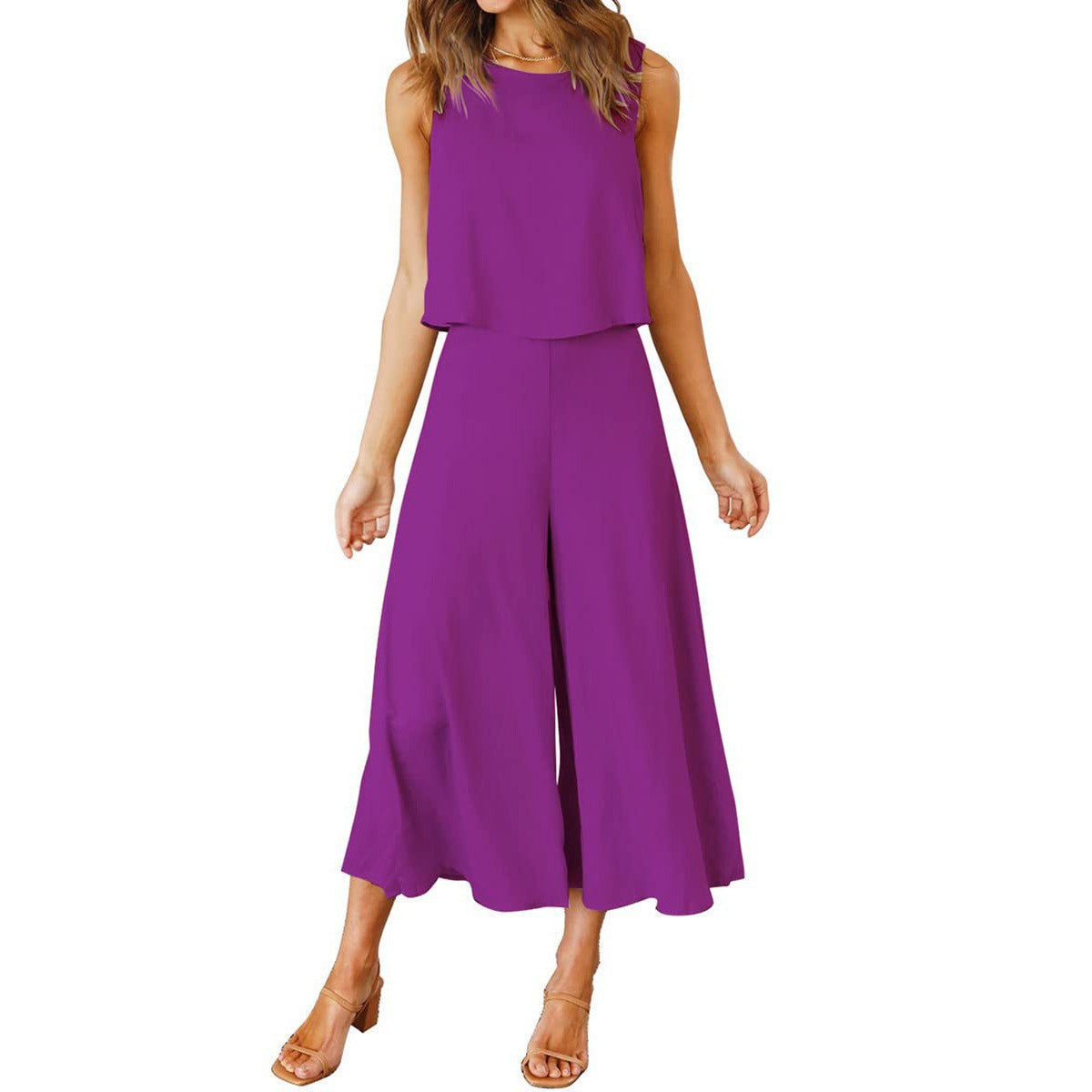 Ladies elegant jumpsuit with wide leg and chic cropped top Ivyshape