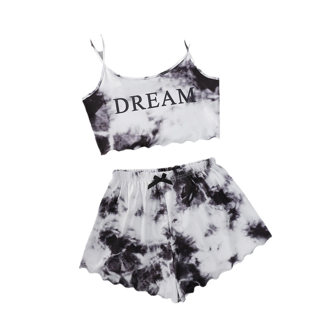 Women’s Casual Crop Top and Shorts Set with Fashionable Tie-Dye Pattern Ivyshape