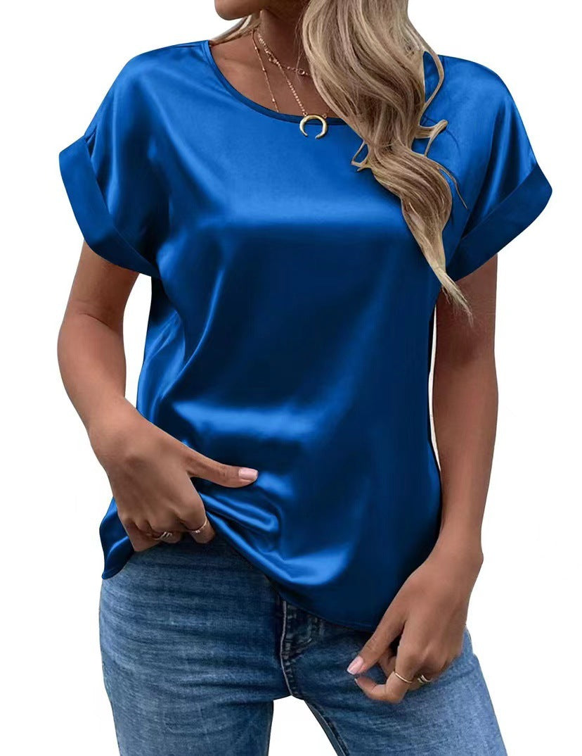 IvyShape | Women's Short Sleeve Satin Shirt