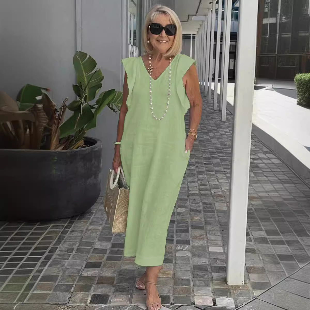 Boho-style maxi dress for women with ruffled hems Ivyshape