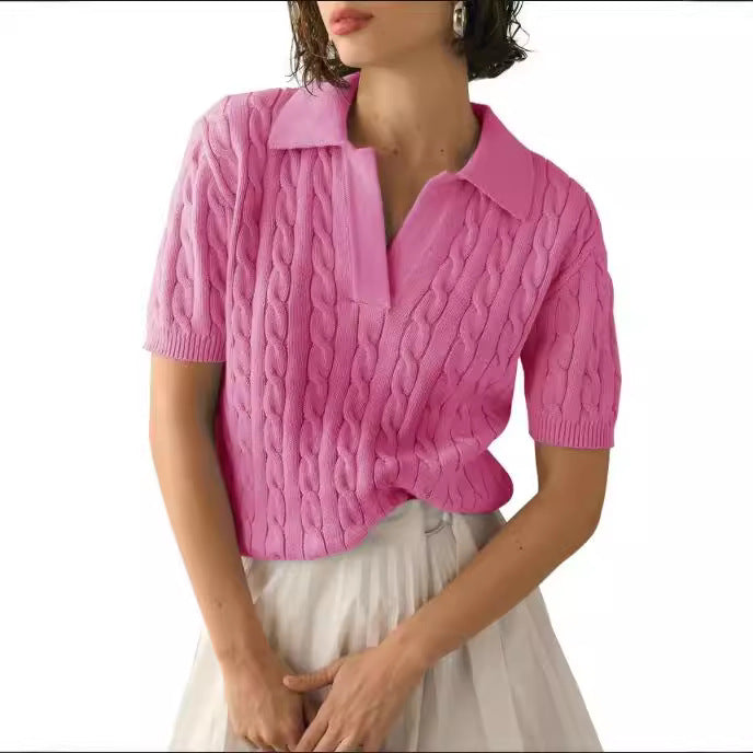 Women's knitted sweater with elaborate cable pattern Ivyshape