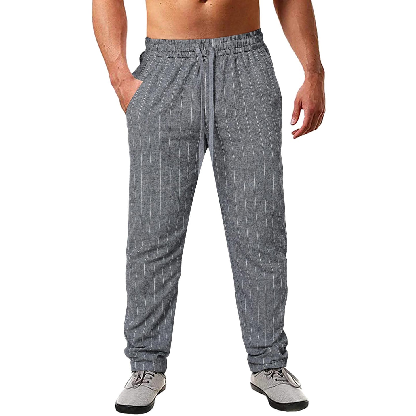 Men's casual striped pants made of cotton blend with elastic waistband and practical side pockets Ivyshape