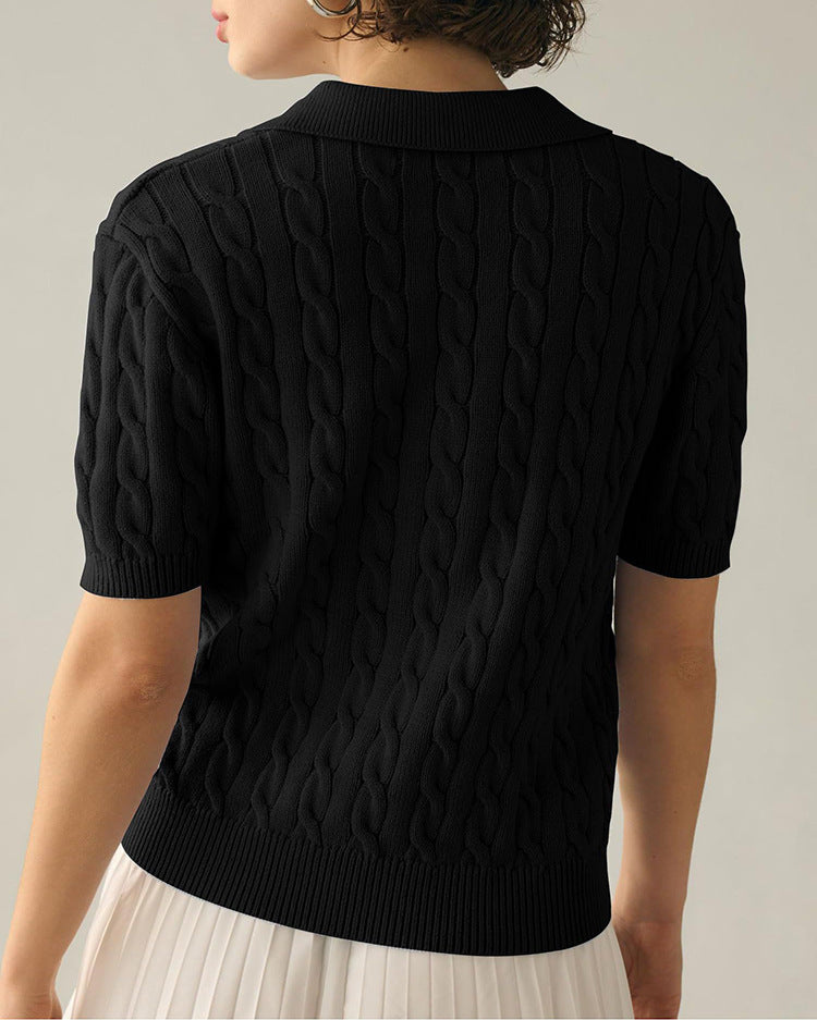 IvyShape | Polo-Collar Twist Knit Sweater