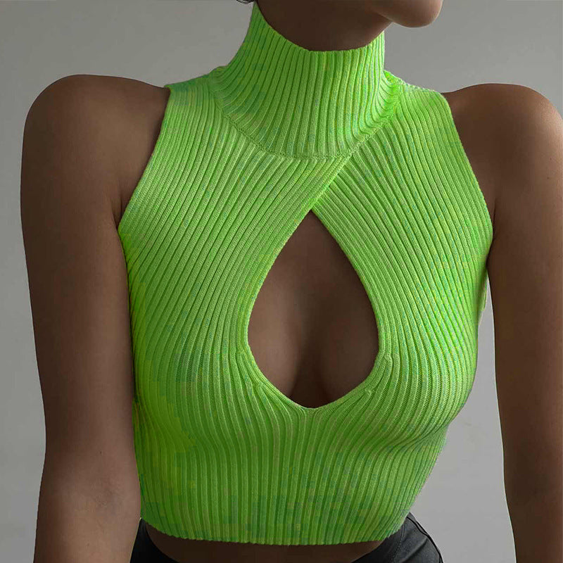 IvyShape | Sleeveless Wool Hollow Knit Top