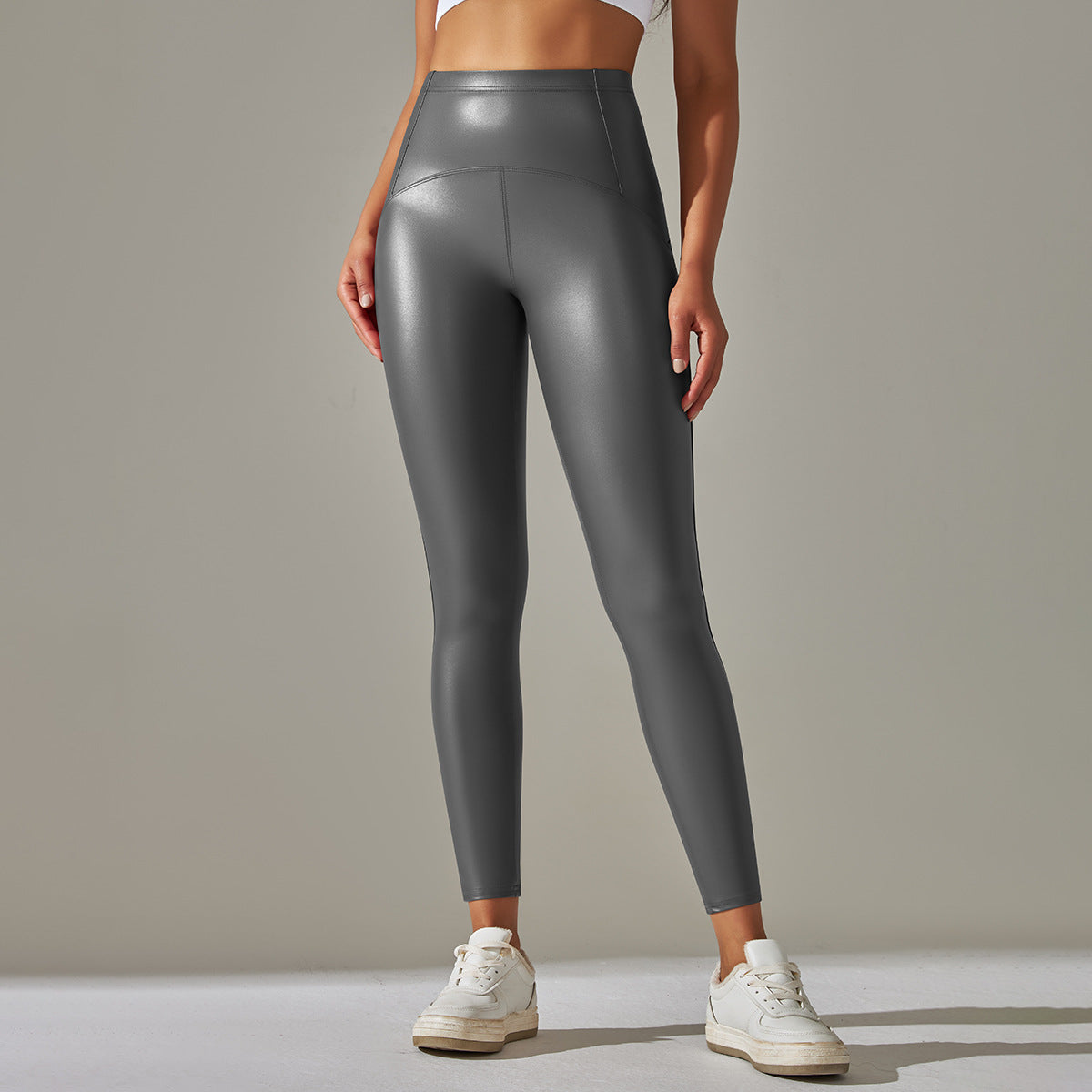 Womens high-waisted, shiny fitness leggings with sculpting effect Ivyshape