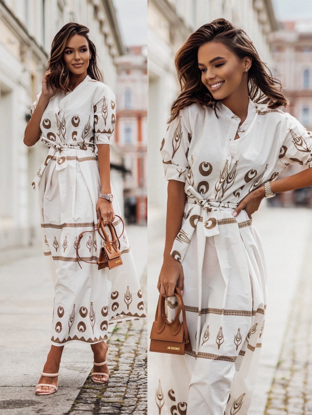 Women's shirt dress with elegant pattern and tailored belt Ivyshape