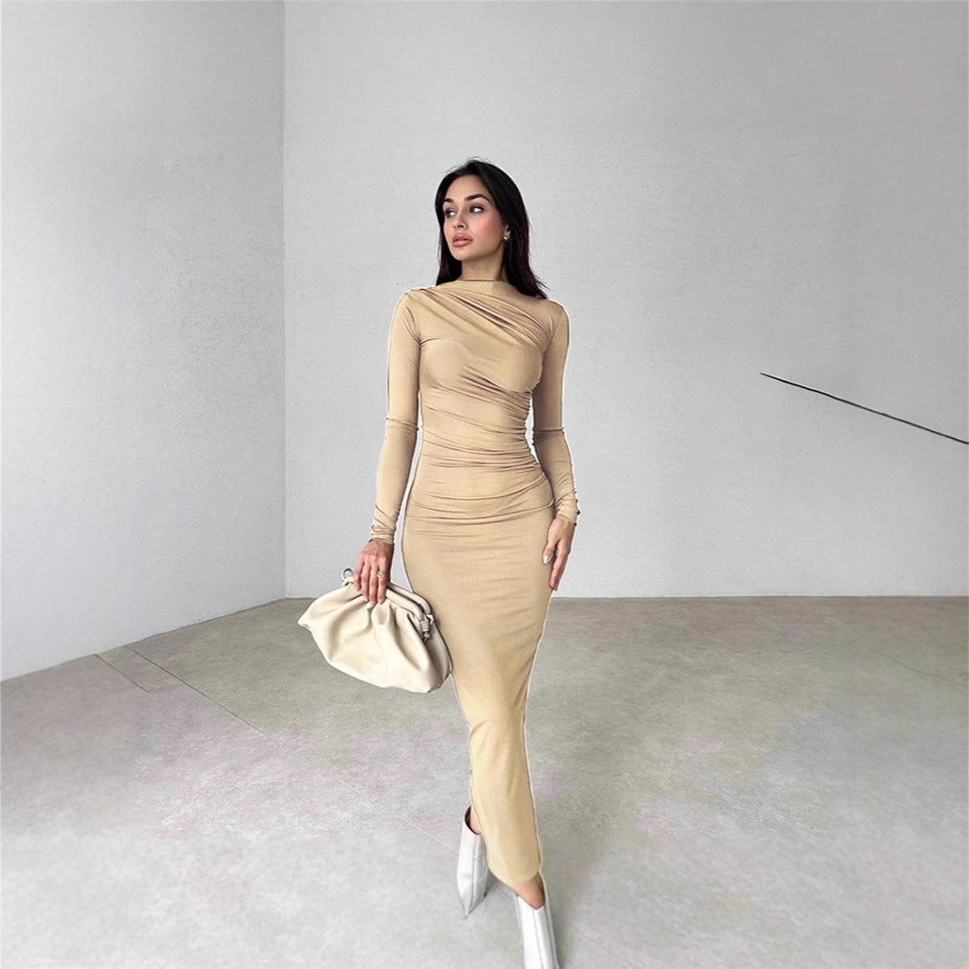 Women Elegant Wrap Dress with Long Sleeves and Figure-Hugging Cut Ivyshape