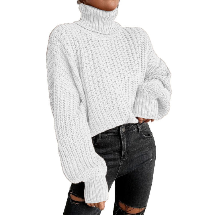 IvyShape | Chic Loose Shoulder Long Sleeve High Neck Pullover Sweater