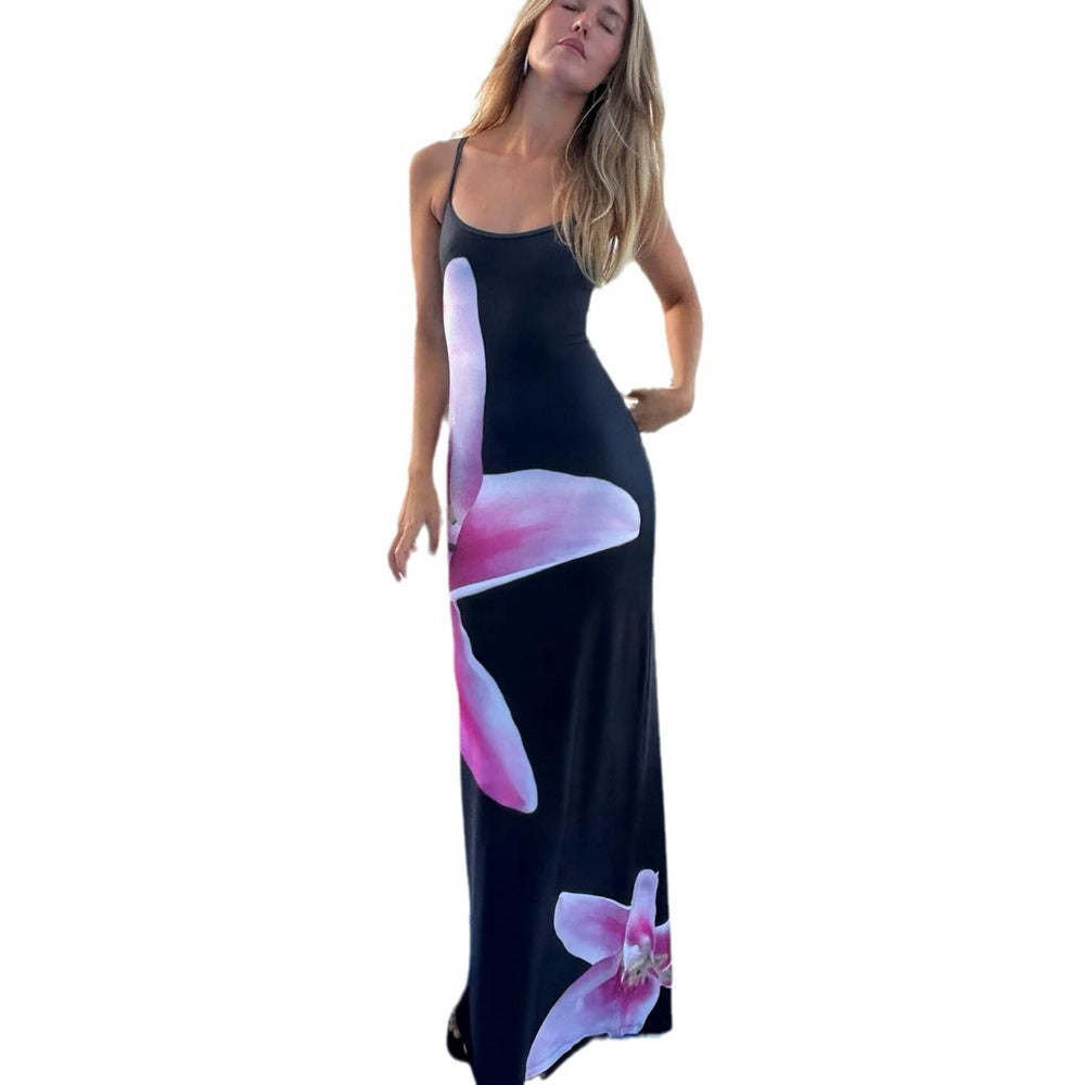 IvyShape | Strap Print Bodycon Split Beach Gown