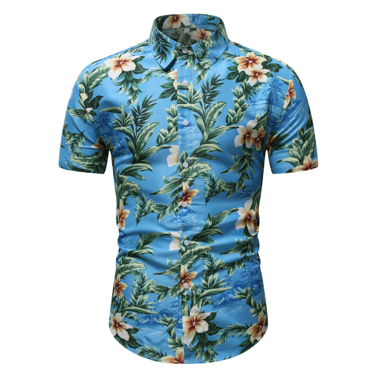 Men's Short Sleeve Shirt with Tropical Pattern Ivyshape