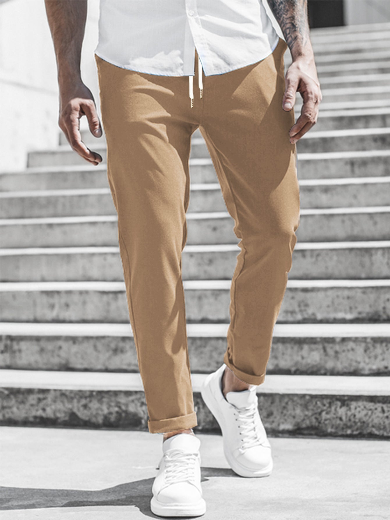 Men's sporty chino pants with flexible waistband and modern details Ivyshape