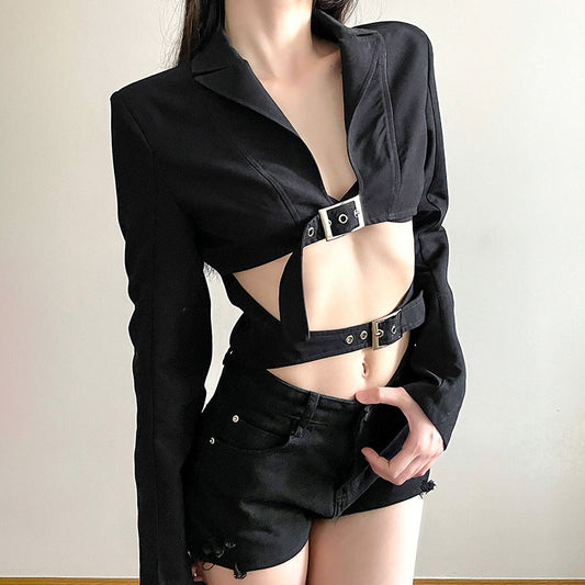 Ivyshape | Slim Fit Midriff-Baring Suit Jacket for Women