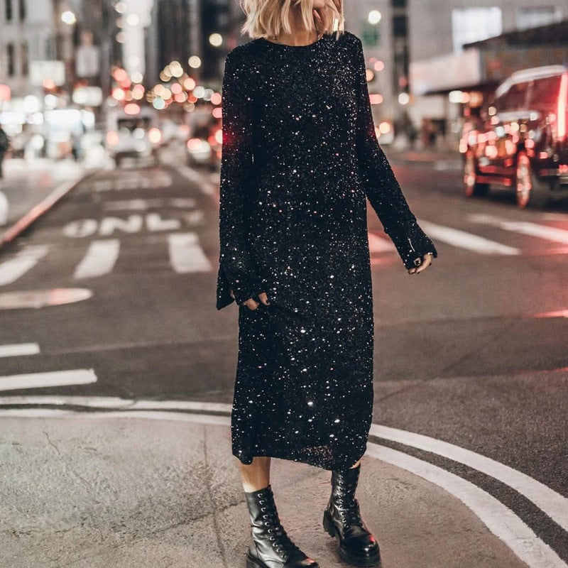 IvyShape | Simple Sequin Street Style Long Sleeve Fashion Dress