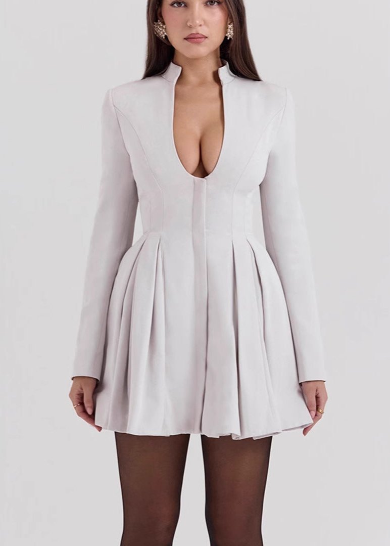 Ivyshape | Pleated Long Sleeve Blazer Dress