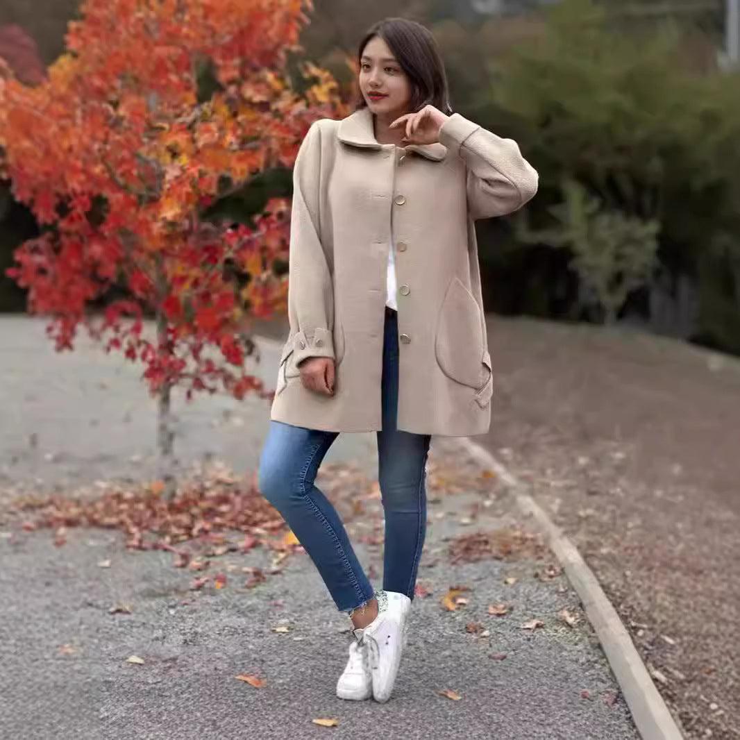 Ladies Stylish Wool Jacket with Practical Pockets and Button Details Ivyshape