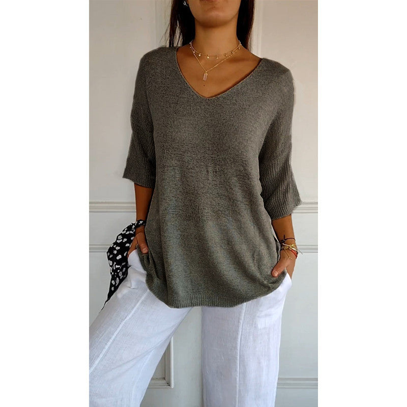 IvyShape | Relaxed V-Neck Casual Versatile Pullover Sweater